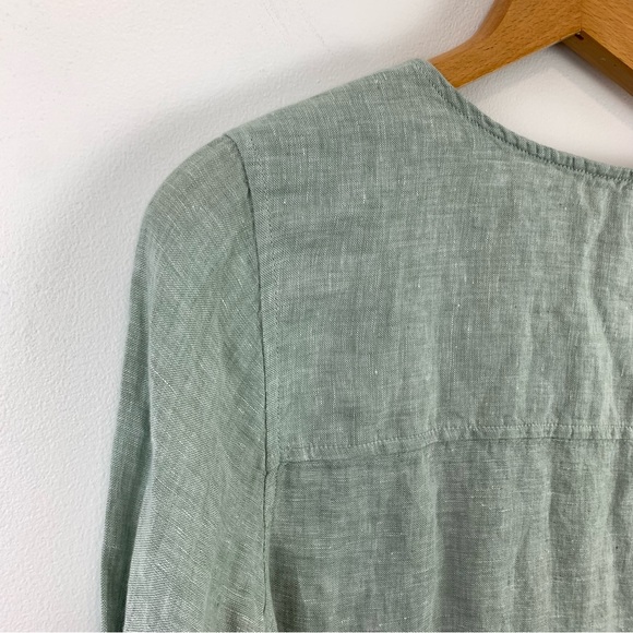 Tahari 100% Linen Green Lagenlook Shirt Size 1X Tab Sleeves - Picture 8 of 12